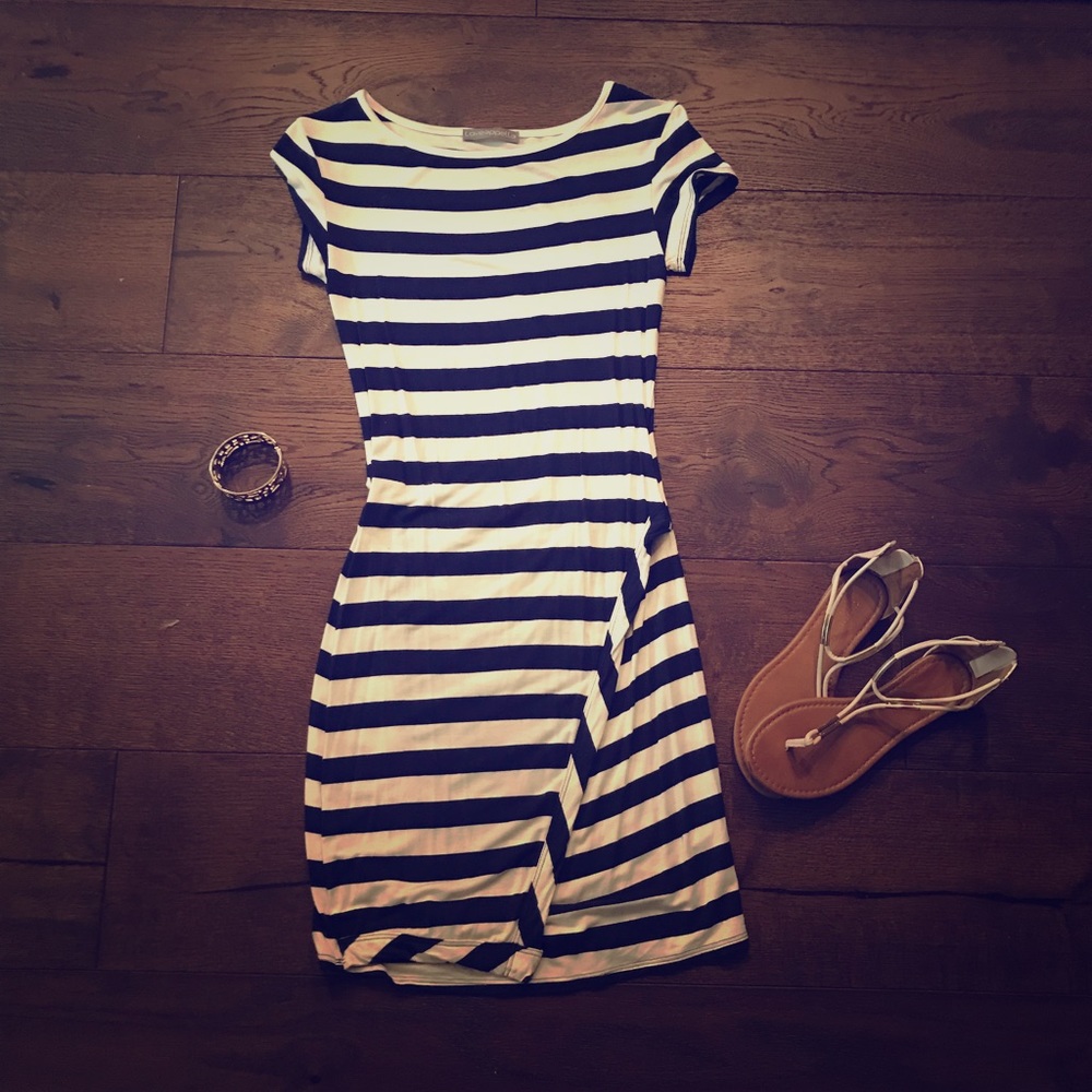 Navy & White Jersey Envelope Dress